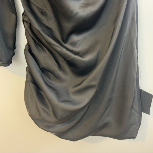 NWT Lulu's Happy Hour Chic Black Satin Ruched One-Shoulder Mini Dress Size XS - Picture 6 of 14